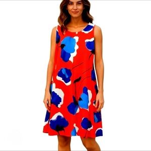 Anne Klein Red and Blue Floral Midi Dress new size 16